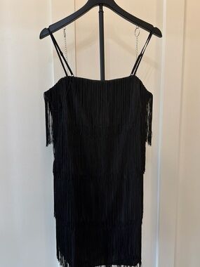 a new day Black Fringe Slip Dress
